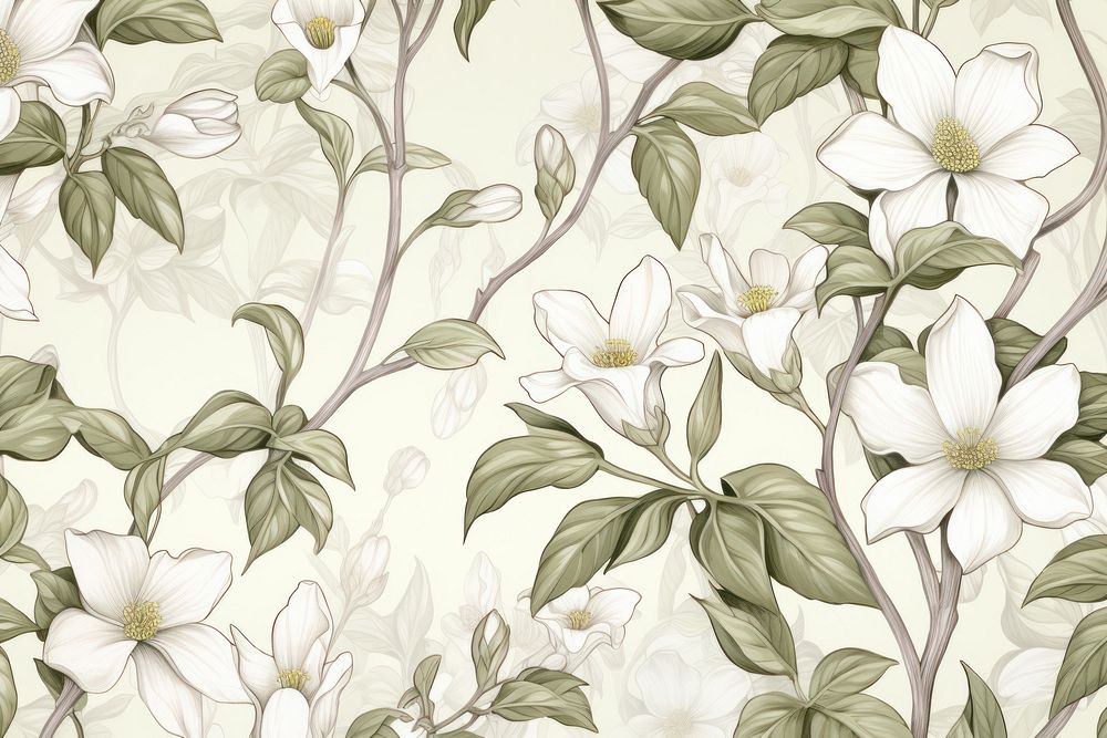 Solid toile wallpaper of jasmine flower pattern plant backgrounds.