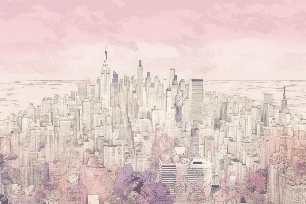 Solid toile wallpaper of new york city skyline architecture landscape cityscape.