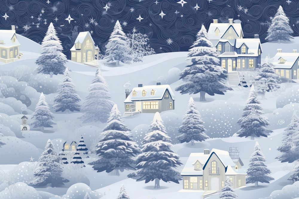 Solid toile wallpaper of snowy town landscape christmas outdoors.