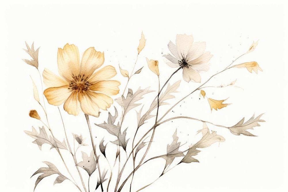 Watercolor wild flower painting pattern plant.