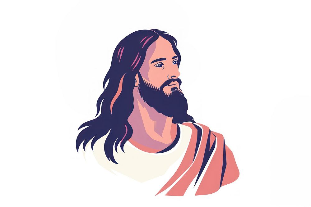 Jesus flat illustration portrait sketch beard.
