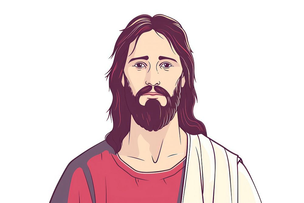 Jesus flat illustration portrait sketch beard.
