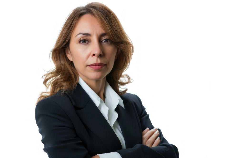 Lawyer woman middleaged portrait adult white background.