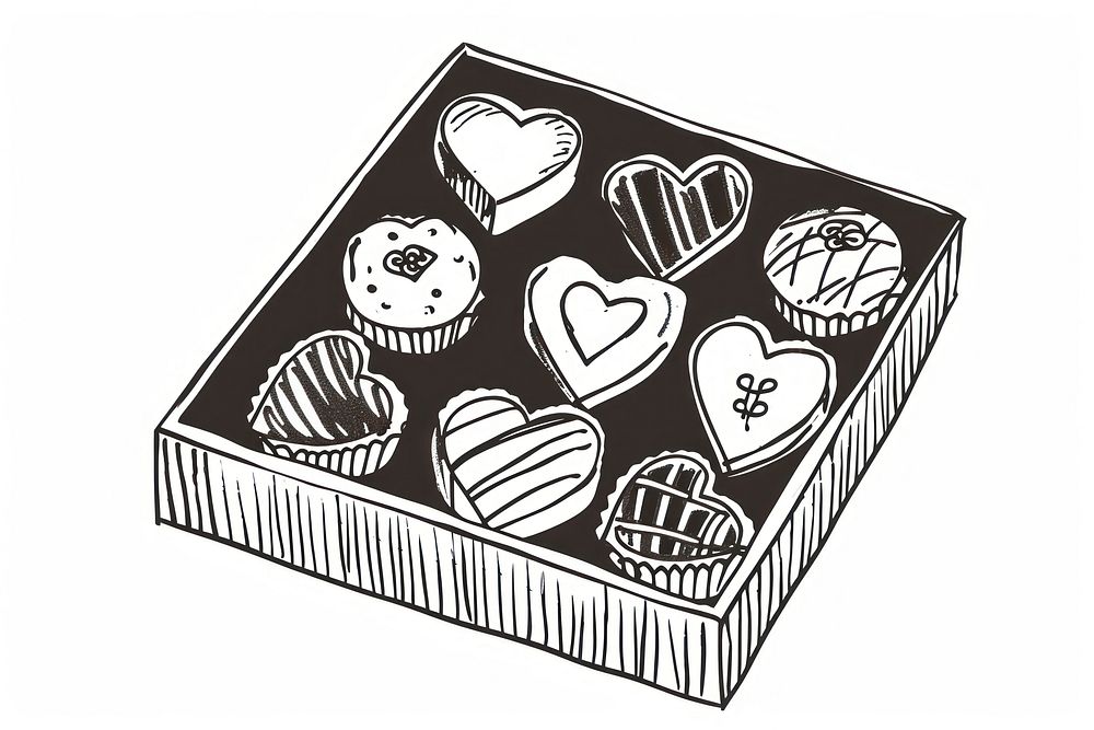 Valentines chocolate box drawing sketch white background.