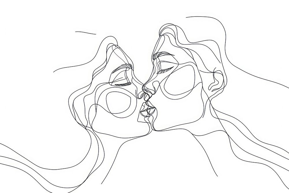 Valentines kiss drawing sketch line.