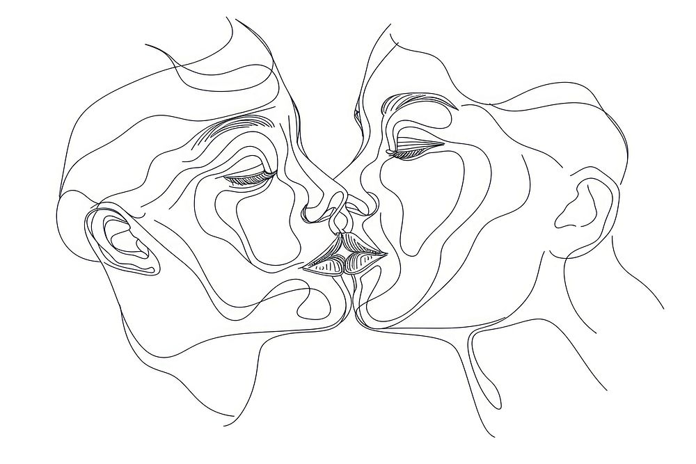 Valentines kiss drawing sketch line.