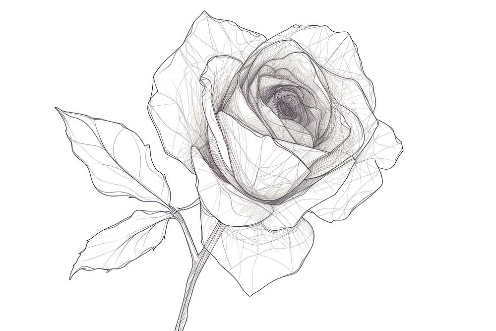 Valentines rose drawing sketch white.