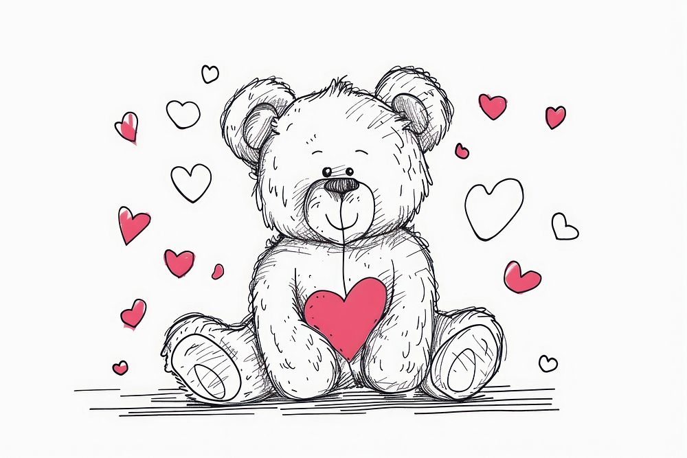 Valentines teddy bear drawing sketch line.