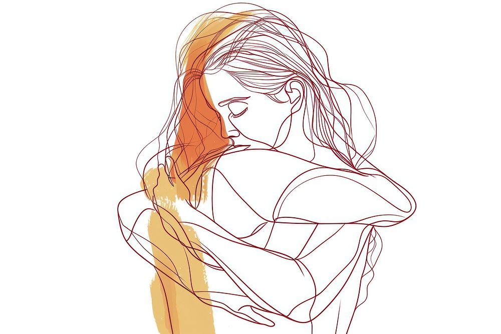 Woman hugging herself drawing sketch adult.