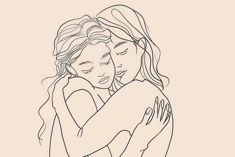 Woman hugging herself drawing sketch affectionate.