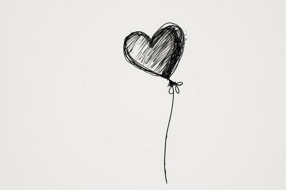 Heart shaped balloon drawing sketch line.
