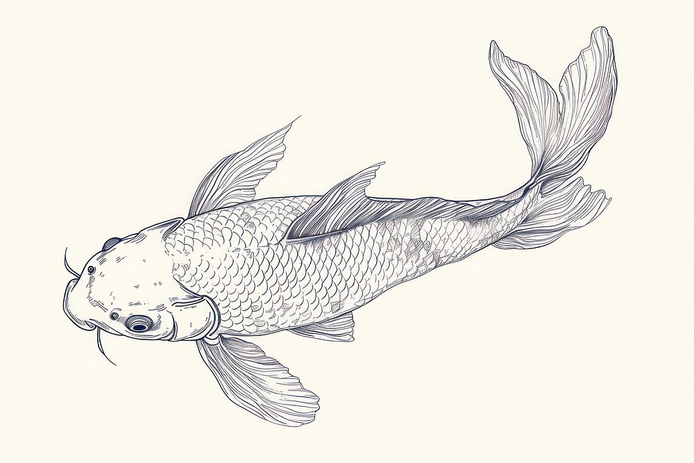 Koi fish drawing seafood animal.