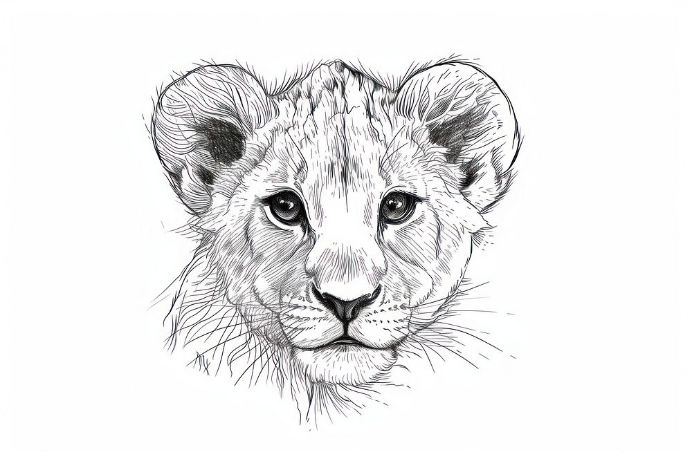 Lion cub head wildlife drawing animal.