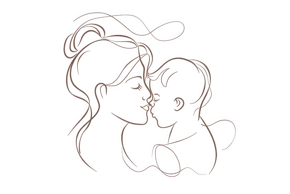 Mother and a baby drawing sketch line.
