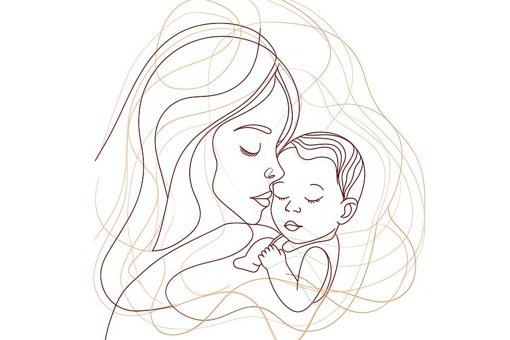 Mother and a baby drawing sketch line.