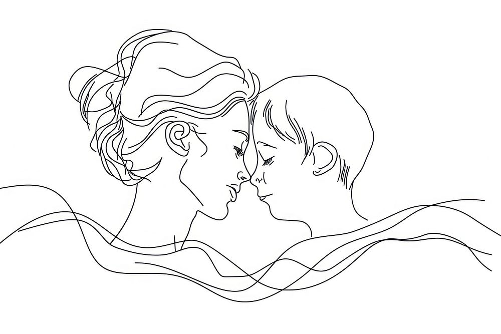 Mother and a son drawing sketch line.