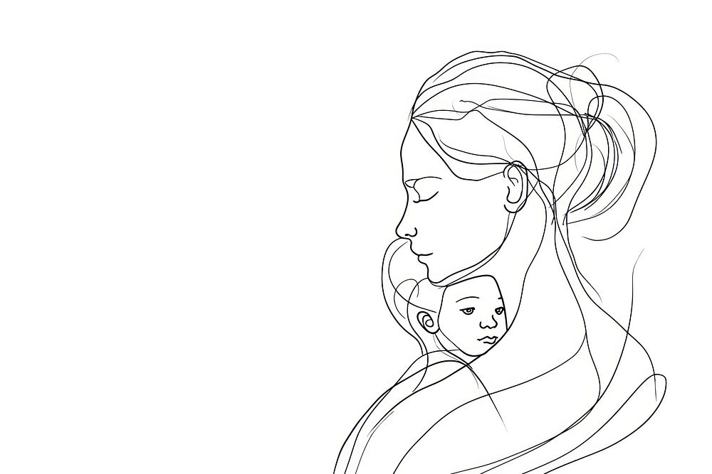 Mother drawing sketch line.