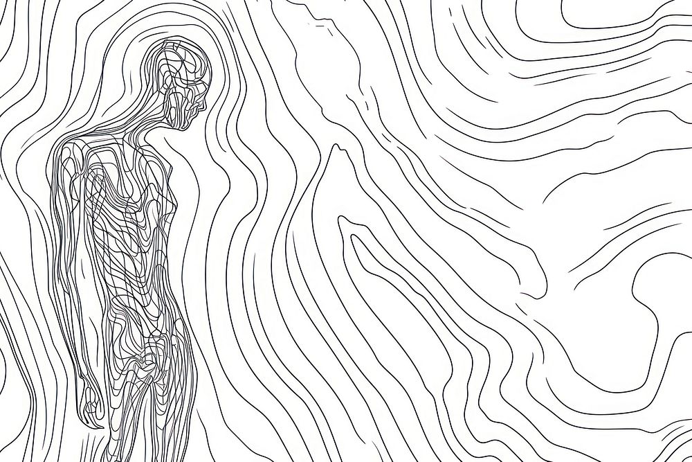 Anorexic woman body drawing sketch line.