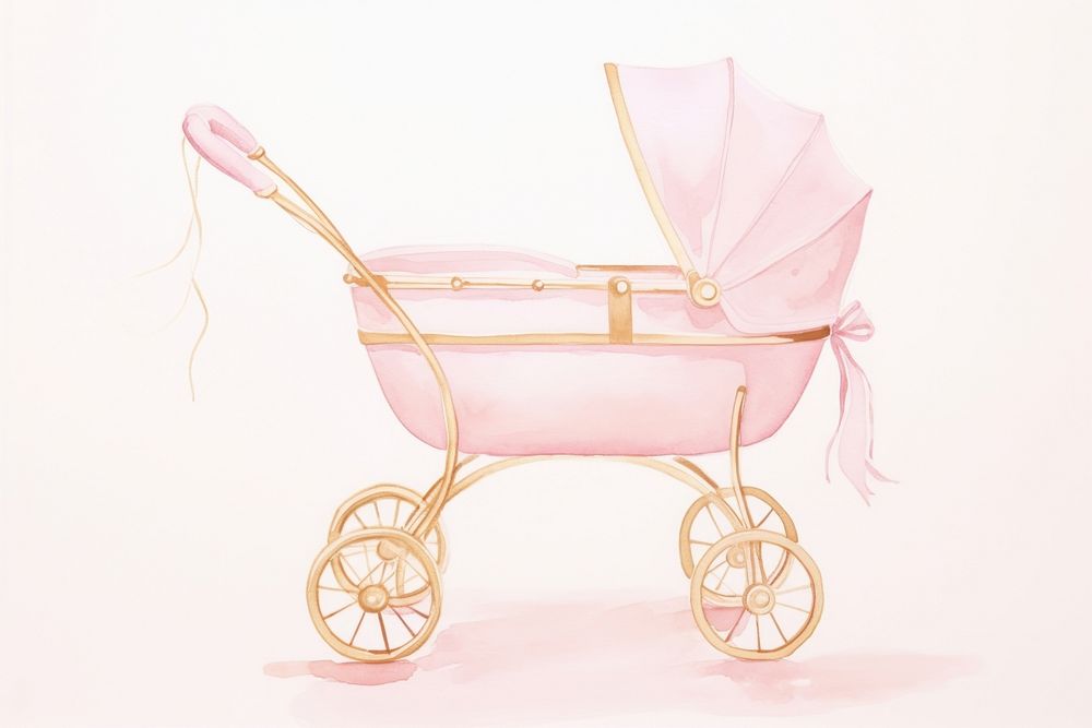 Baby girl sleep on pink color baby stroller wheelbarrow furniture carriage.