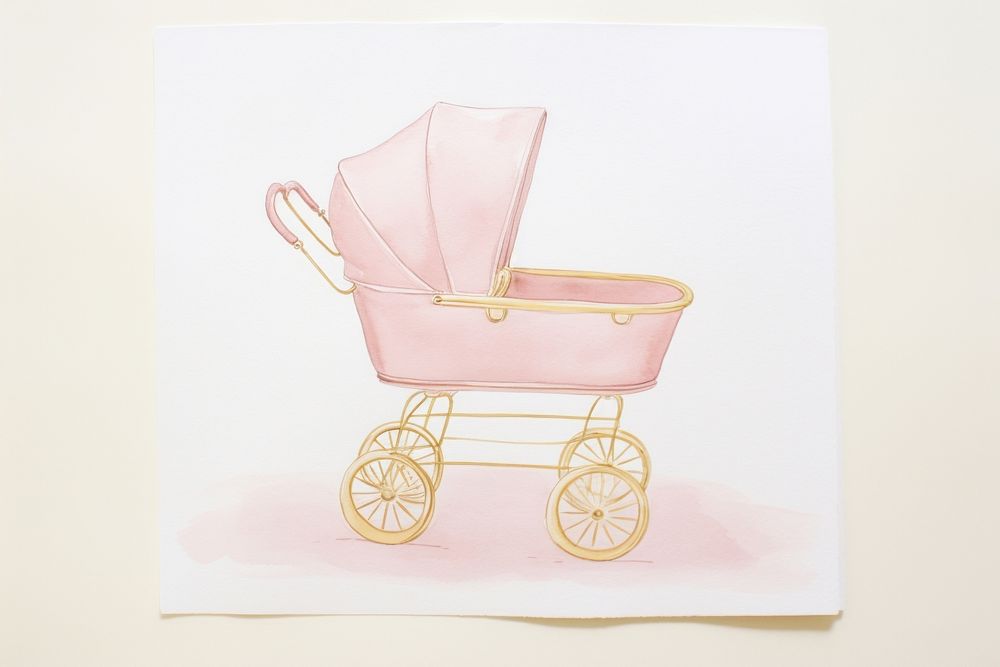 Baby girl sleep on pink color baby stroller representation wheelbarrow accessories.