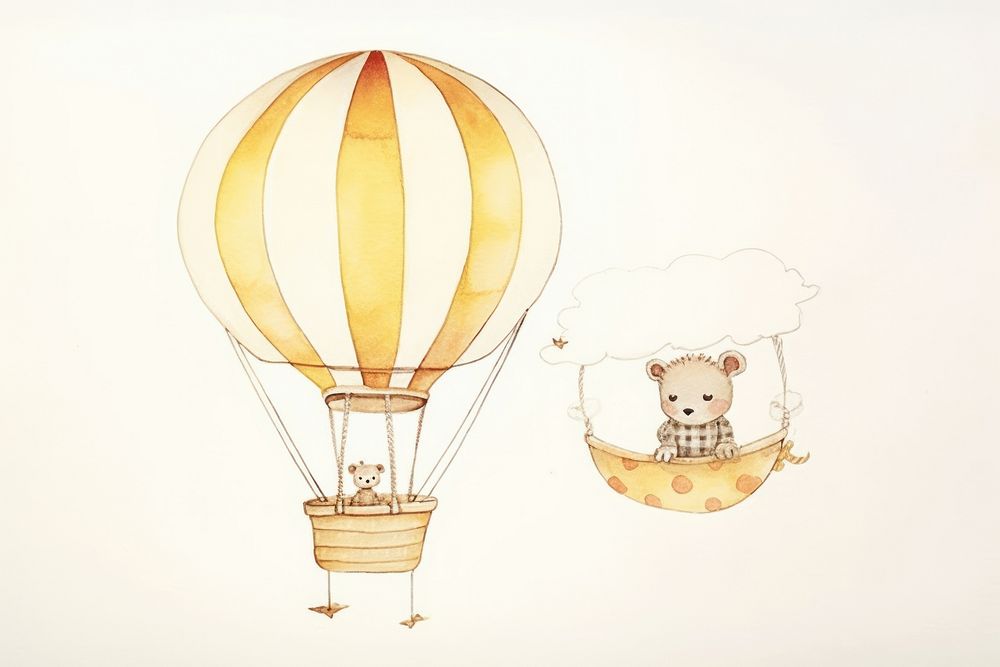 Cute baby animal flying in a hot air balloon aircraft vehicle transportation.