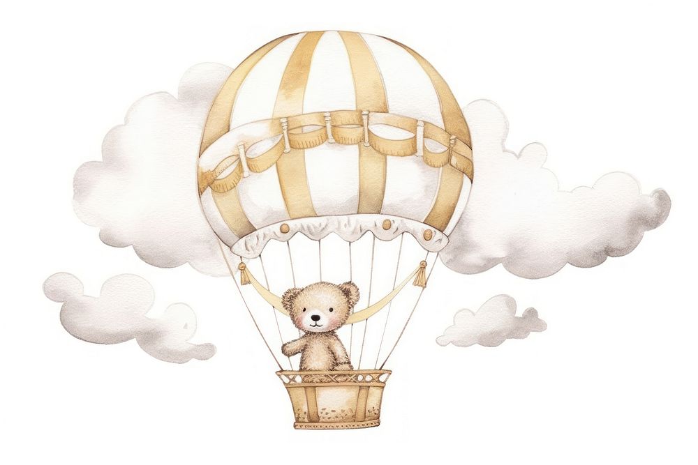Cute baby animal flying in a hot air balloon aircraft vehicle toy.