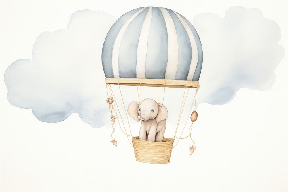 Cute baby animal flying in a hot air balloon aircraft mammal transportation.