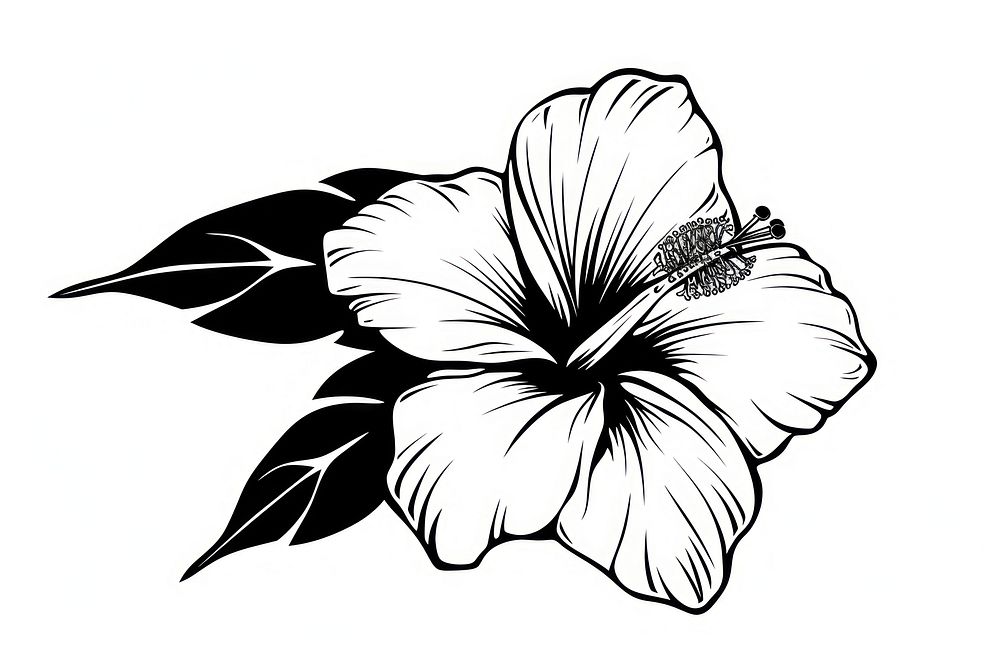 Tropical flower monochrome hibiscus drawing.
