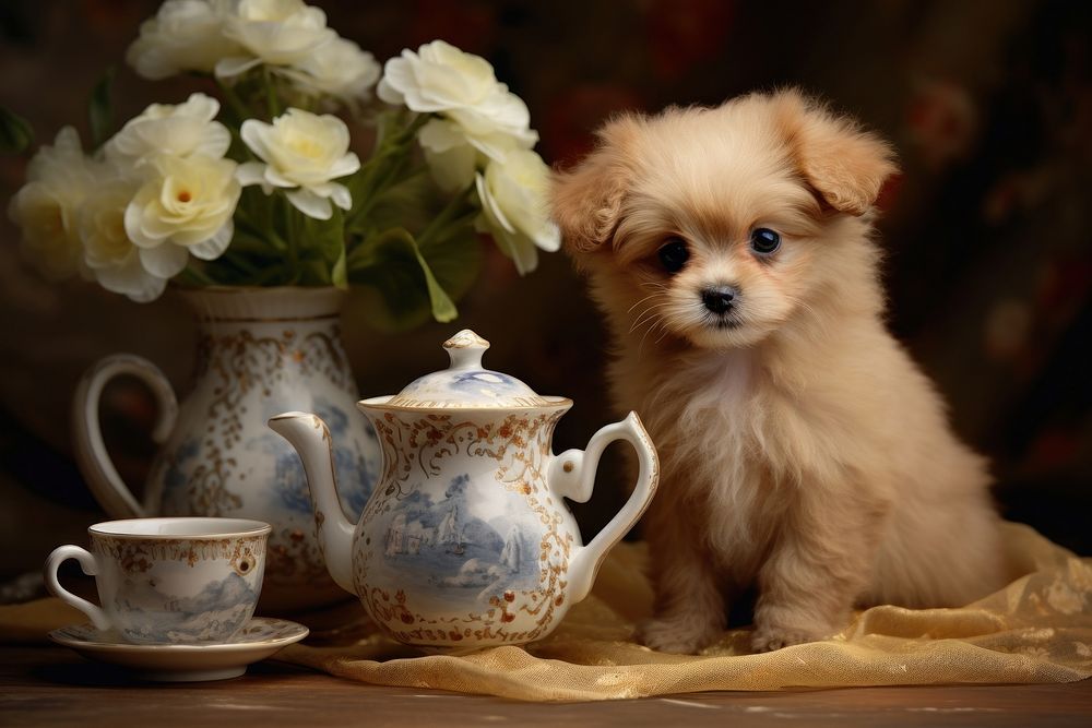 Miniature pitcher puppy background mammal animal saucer.