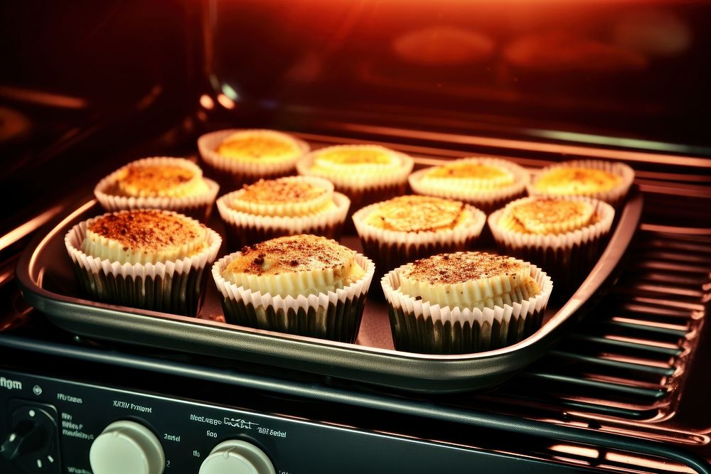 Muffin in oven appliance kitchen food.