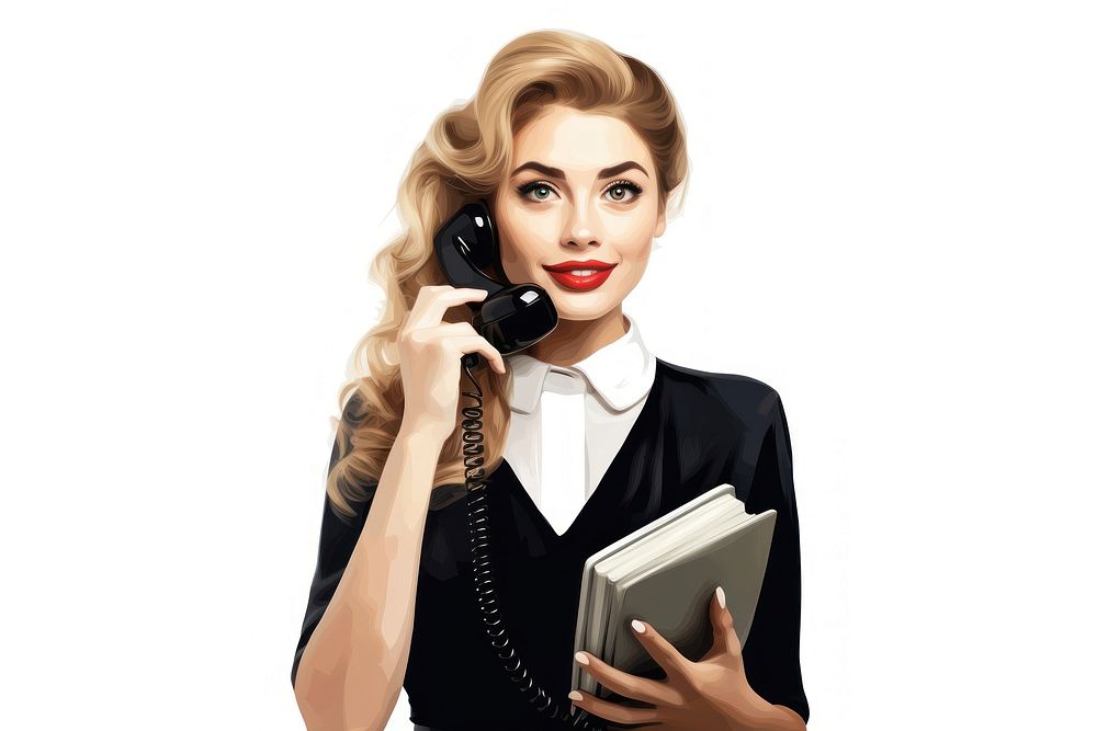 Normal woman holding a telephone portrait adult white background.
