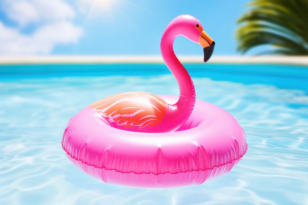 Small inflatable pink flamingo ring float swimming animal bird.