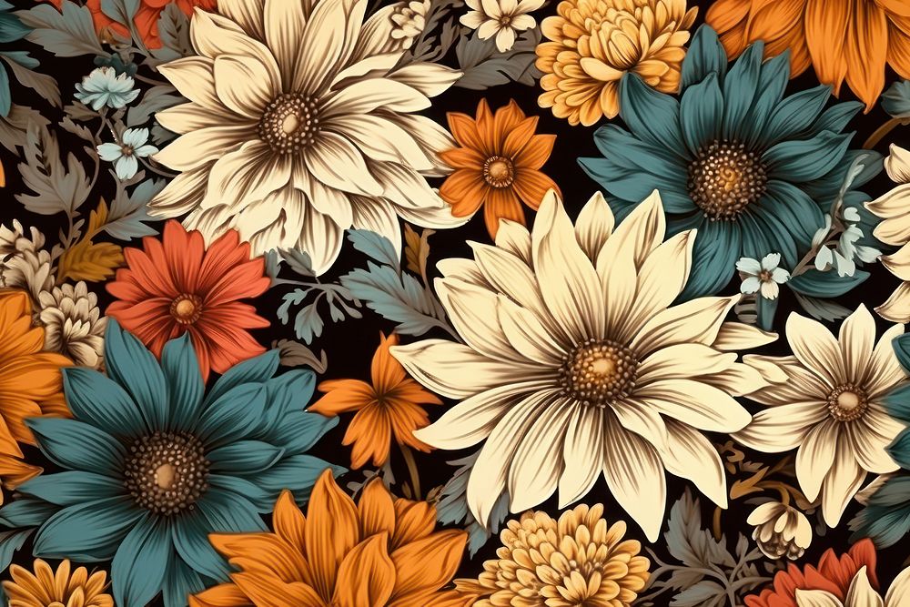 Vintage flowers pattern plant art.