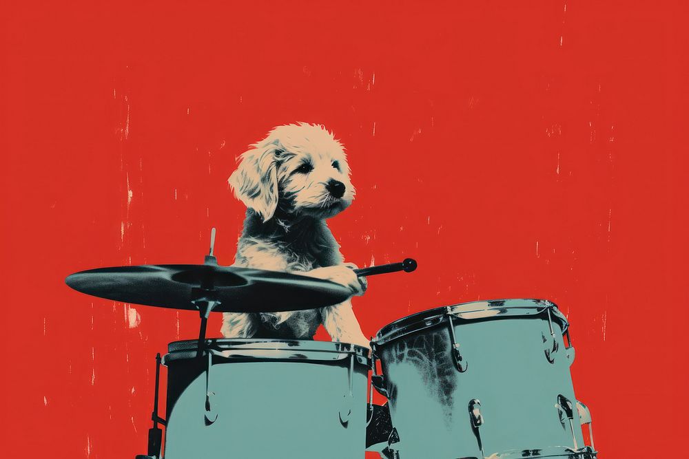 Dog playing drum percussion musician drummer. AI generated Image by rawpixel.