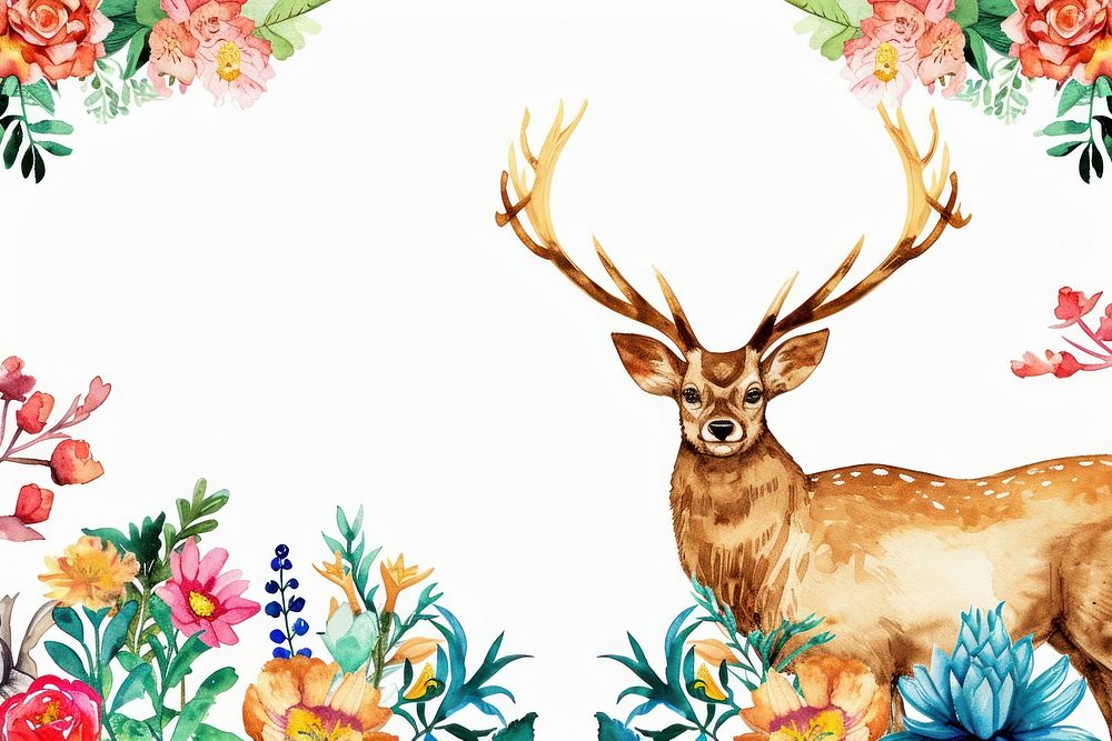 Deer and flowers backgrounds pattern antler.