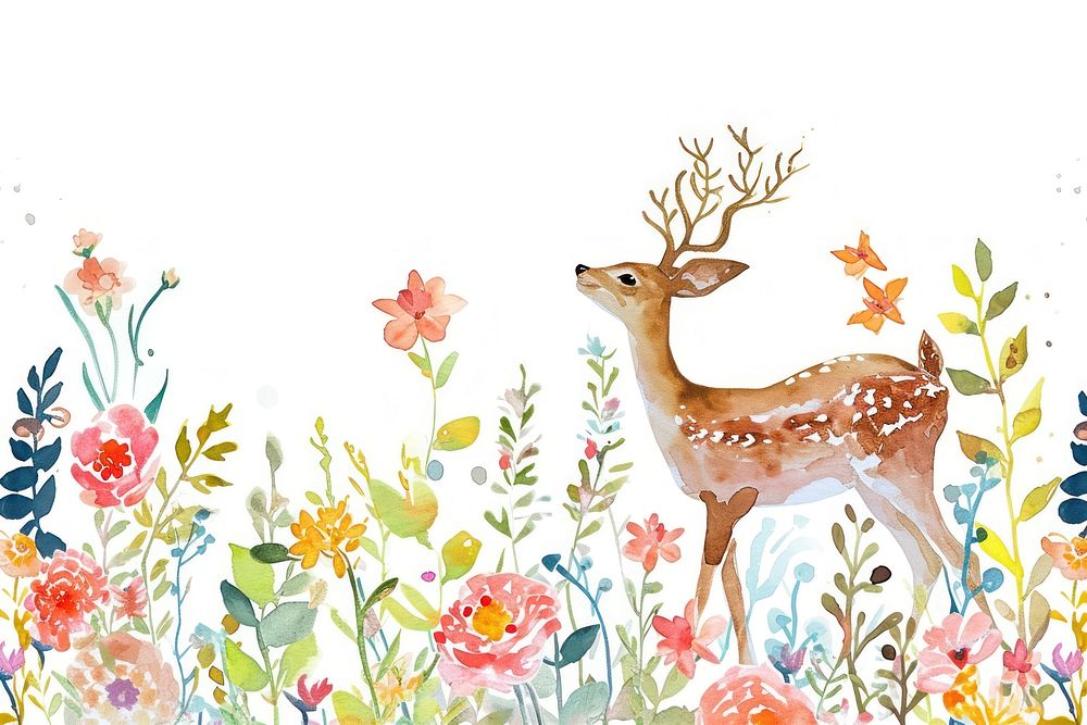 Deer and flowers pattern nature animal.