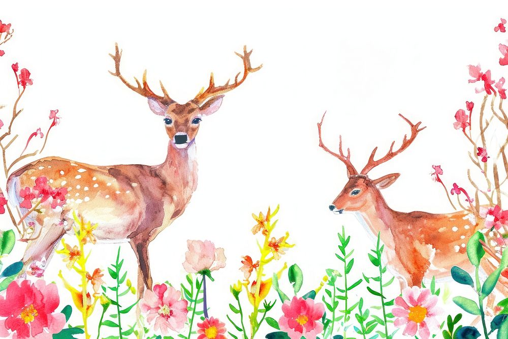 Deer and flowers animal mammal nature.
