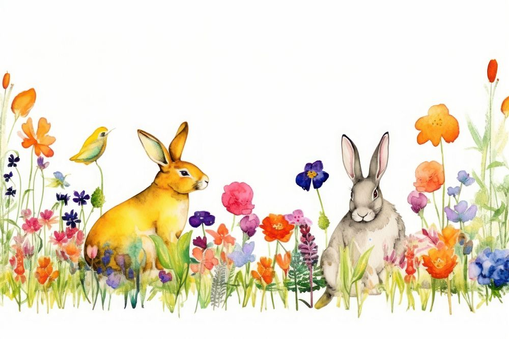 Rabbits and flowers animal mammal rodent.