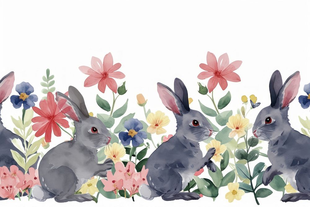 Rabbits and flowers animal mammal nature.