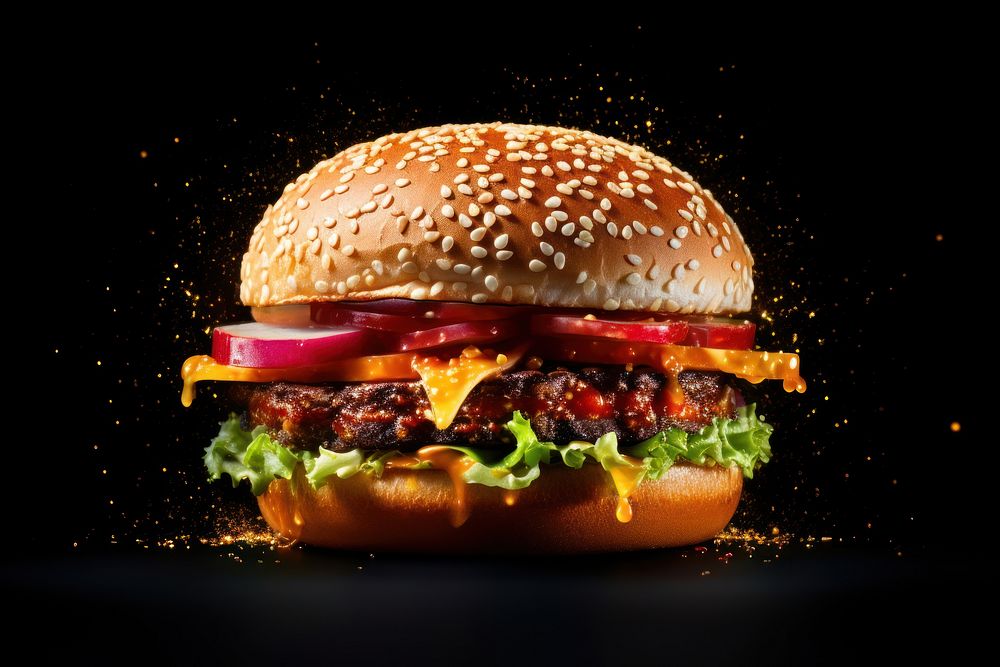 Hamburger food black background vegetable. AI generated Image by rawpixel.