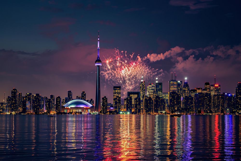 Fireworks cityscape fireworks tower. AI generated Image by rawpixel.
