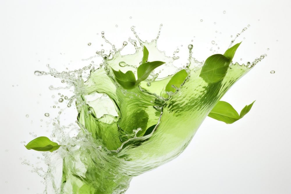 Splash effect of green tea mojito plant leaf.