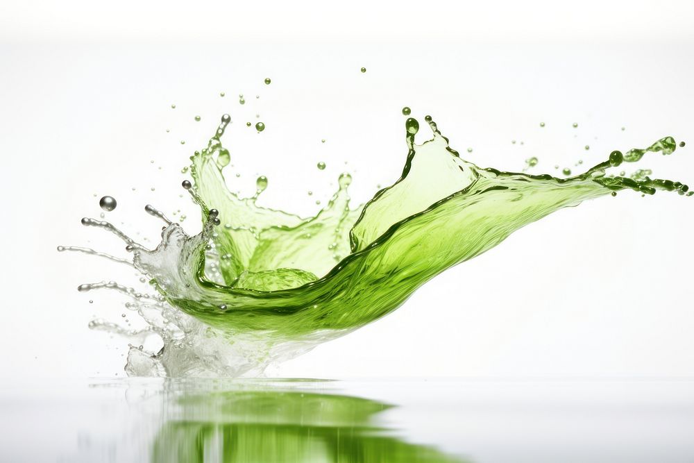 Splash effect of green tea splattered freshness splashing.