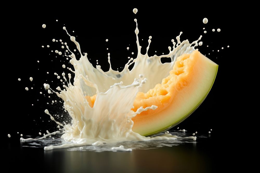Splash effect of melon milk fruit food cantaloupe.