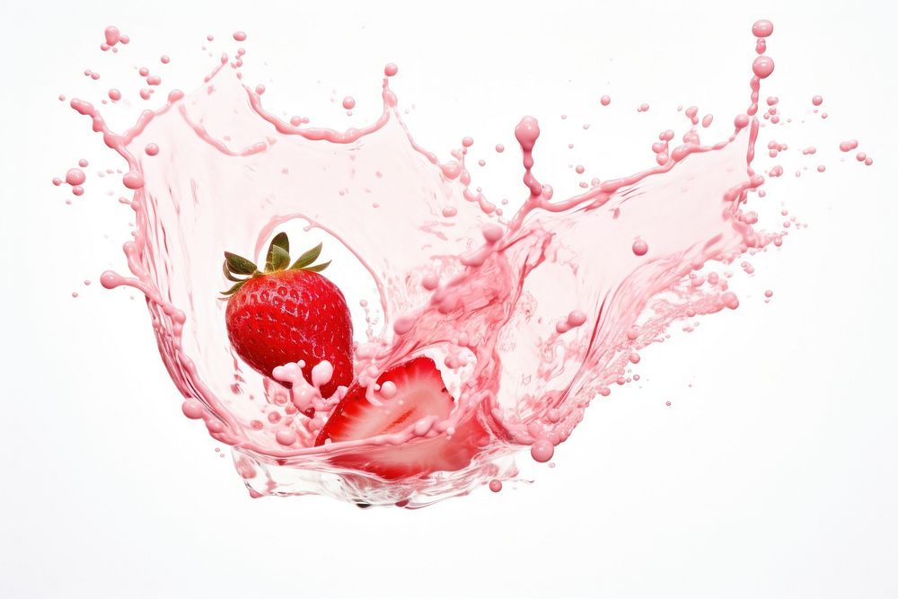 Splash effect of strawberry milk fruit plant food.
