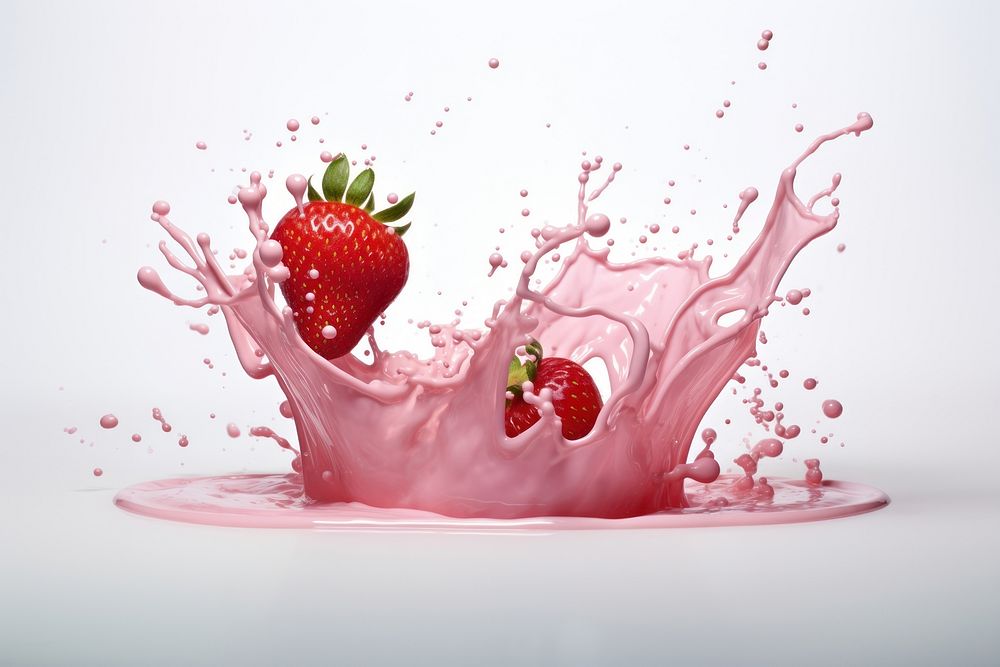 Splash effect of strawberry milk dessert fruit plant.