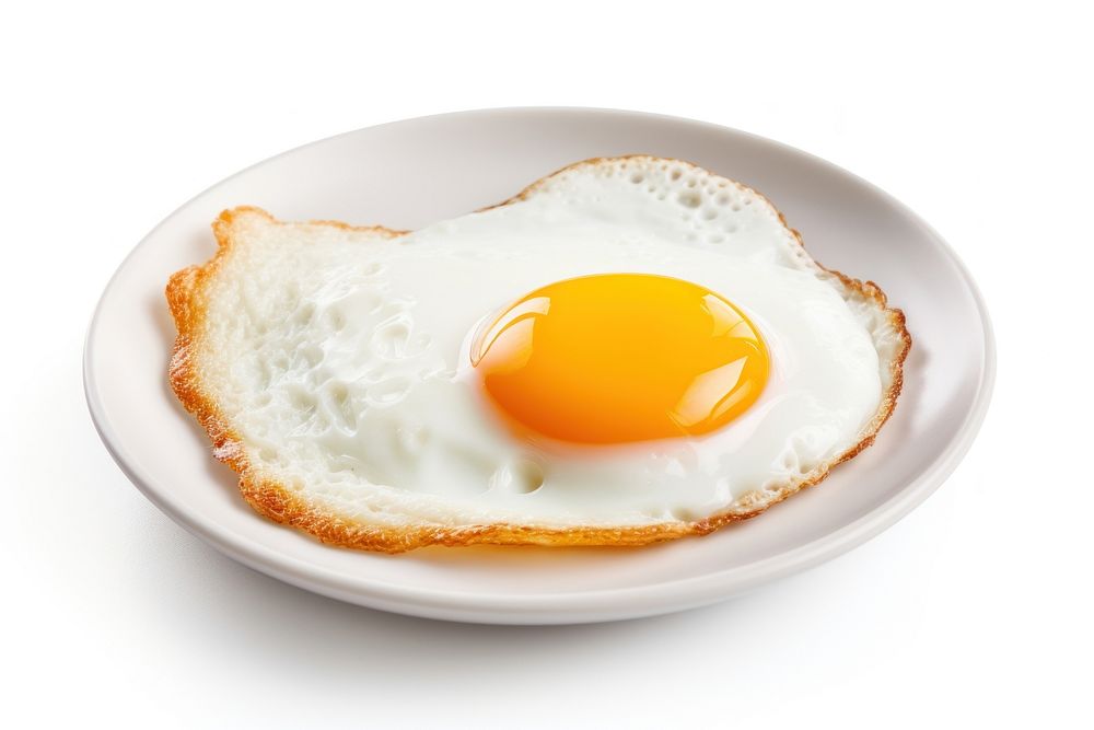 Sunny-side up friedeggs plate food white background.
