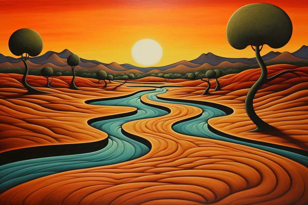 Sunset in a desert outdoors painting nature.