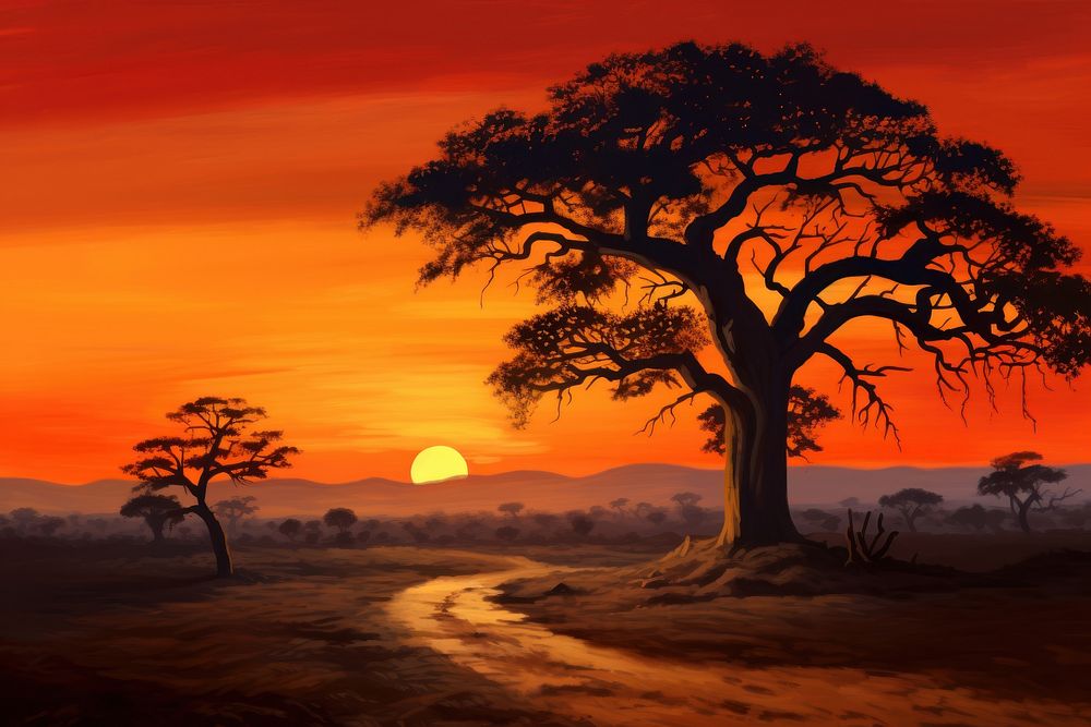 Sunset in africa landscape outdoors savanna.