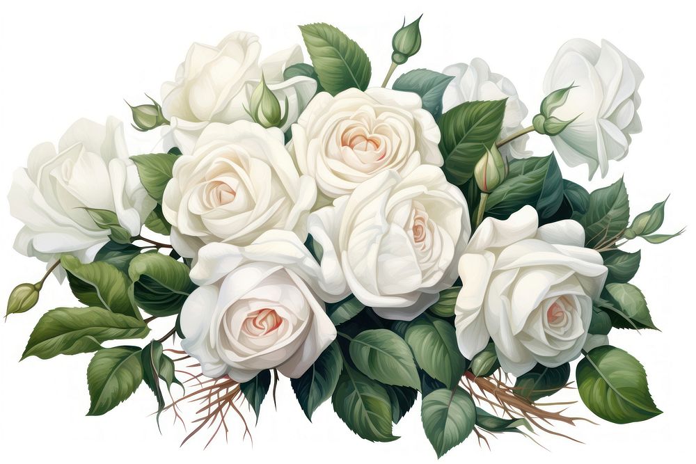 White rose bouquet flower plant white background. AI generated Image by rawpixel.